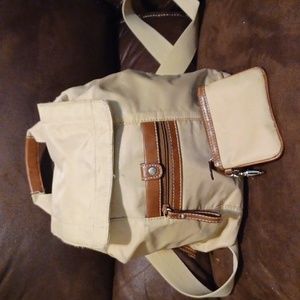 Women's Nine West backpack purse mini, kahki, red lining,